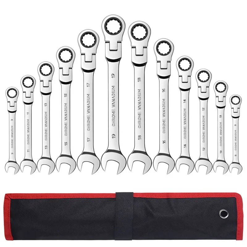 12PC 8-19mm 镜抛折叠棘轮扳手 折叠棘轮扳手组套 Ratchet Wrench