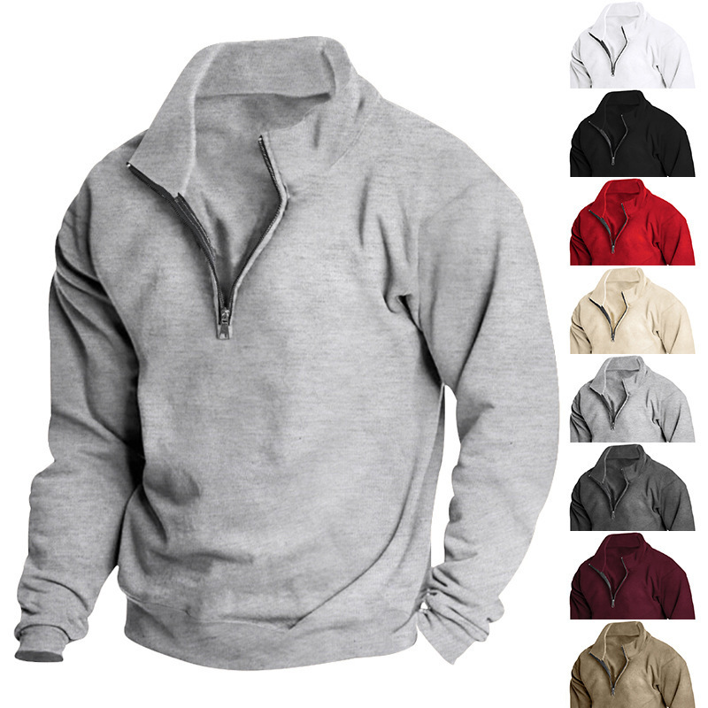 Autumn and winter new men's fleece-lined sweater stand collar half zipper long sleeve European size cross-border independent station trendy men's top