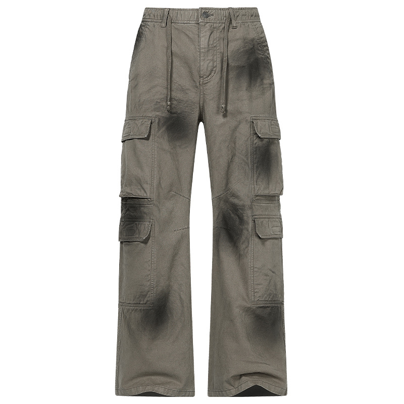 Pánské oblečení Retro podzimní a zimní sprejové barvy s více kapsami volné ležérní mopovací kalhoty Pánské kalhoty_voghion.com