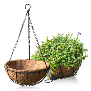 Coconut Palm Hanging Basket Wrought Iron Wall Hanging Half Wall Flower Basket Hanging Flower Basket Rack Wall Hanging Coconut Palm Mat Hanging Flower Pot Rack
