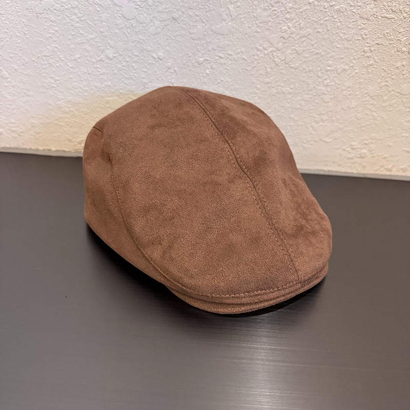 Corea del Sur sólido simple gorra de seda de cauda mujer otoño invierno casual versátil cara pequeña boina marrón hombre