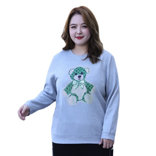 Plus size women's  autumn new style fat mm 200 pounds loose round neck hot diamond temperament casual sweatshirt long sleeves