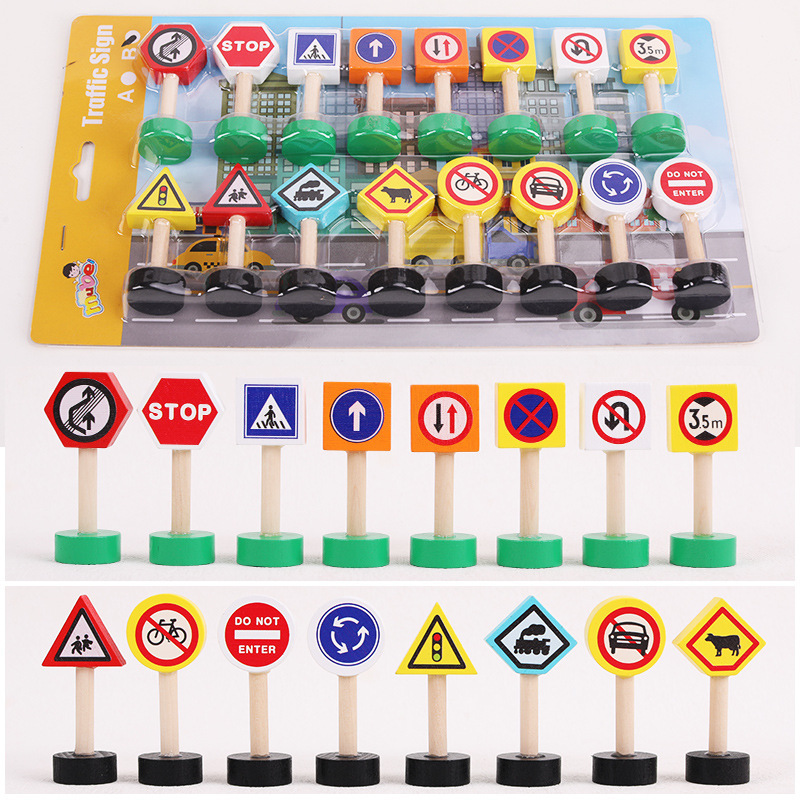 Juguetes educativos de madera para niños Señales de tráfico Juego de bloques de construcción image 8