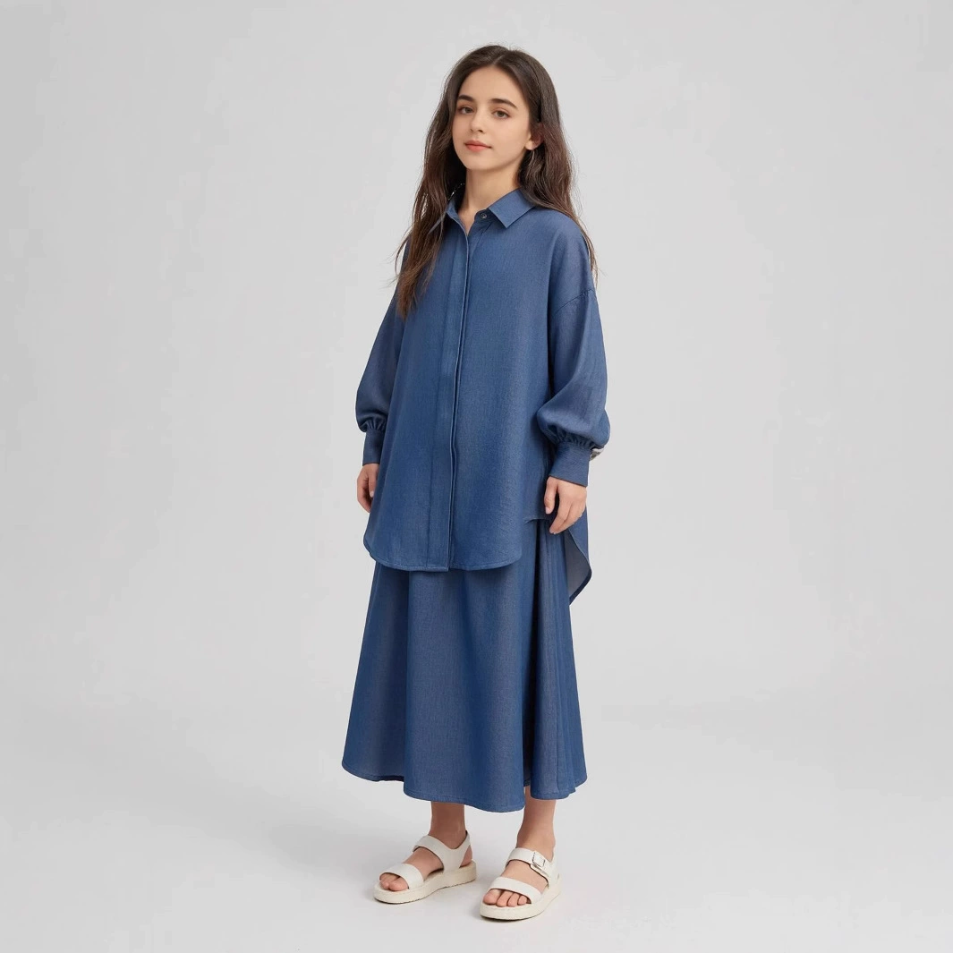 Silk set, denim skirt
