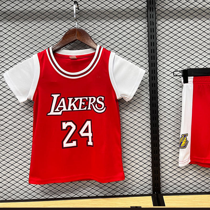 빨간 흰색 소매 24 짧은 소매