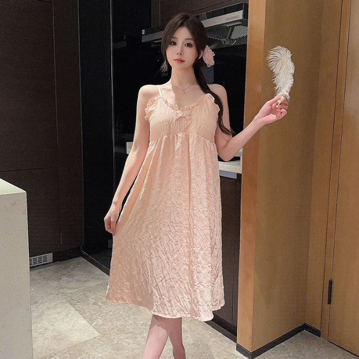 2024 verano con almohadilla de pecho mediano y largo pijama de color sólido pijama de niñas nubes de algodón puro deseo de viento dulce ropa para el hogar