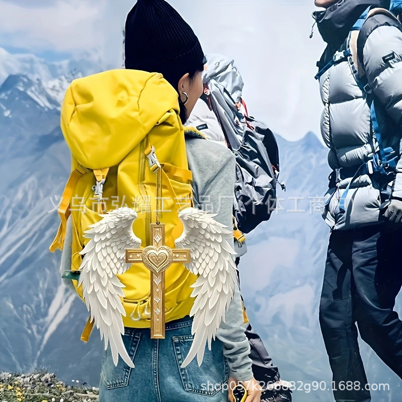 Cross-Border New Product Hot-Selling Flat 2D Acrylic Cross Angel Wings Backpack Car Pendant Home Decoration