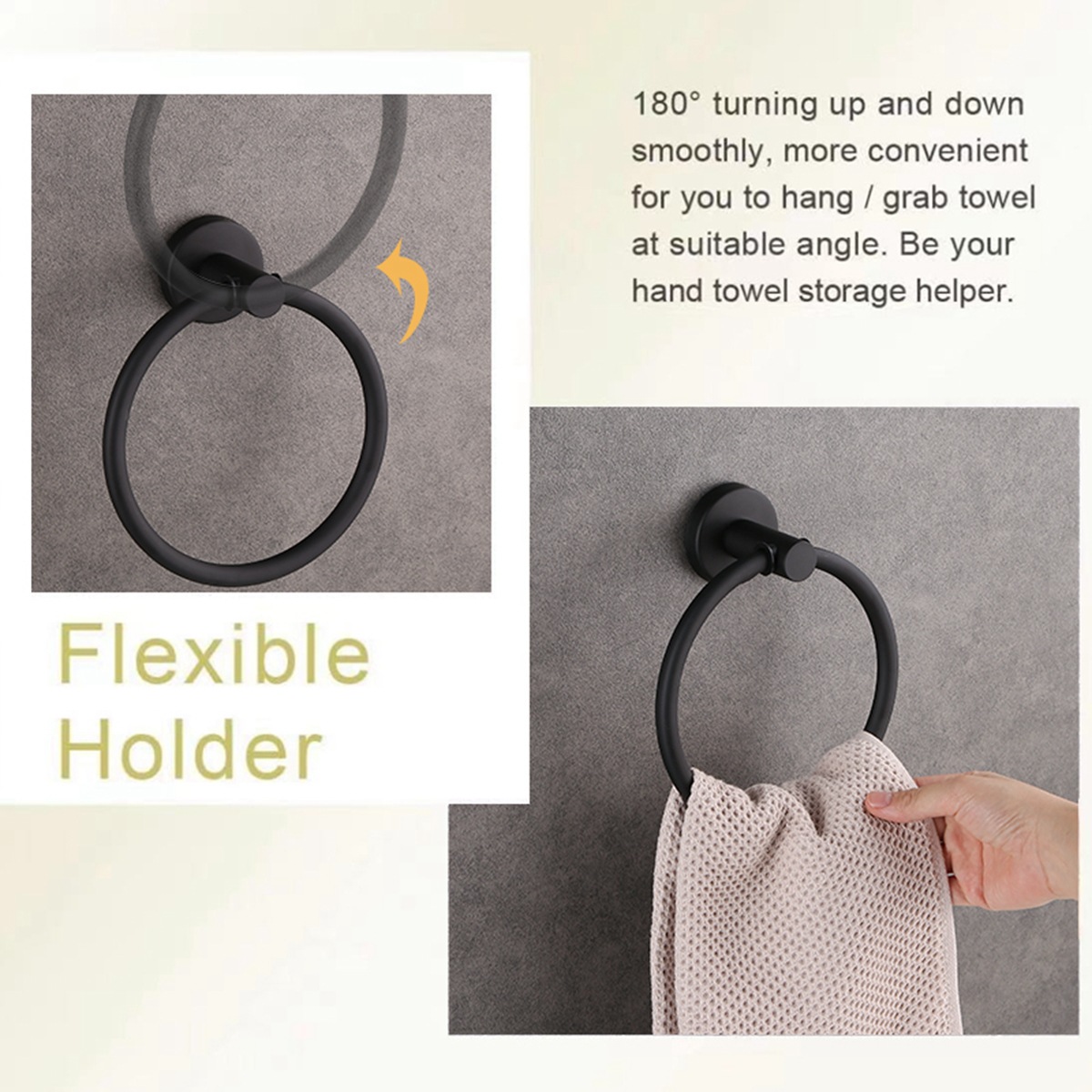 Anillo de toallas de acero inoxidable negro para baños, estantes de toallas redondas para colgantes de hardware, estantes de pared transfronterizos