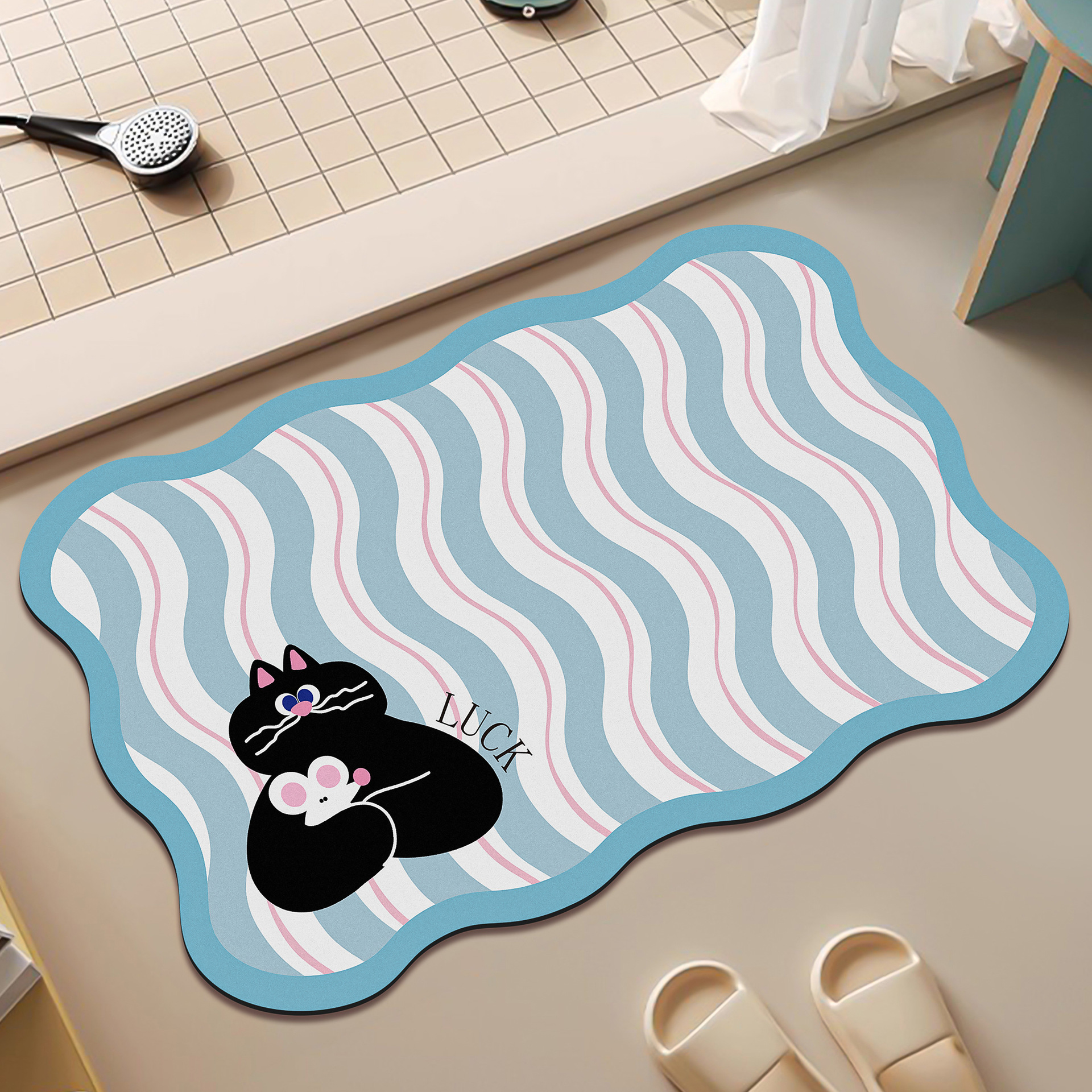 Círculos de dibujos animados piso de baño de algas alfombra absorbente de agua inodoro puerta de inodoro antideslizante alfombra de secado rápido alfombra de baño