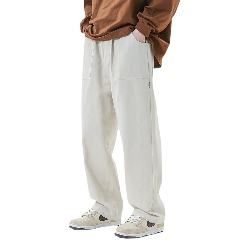 Pantalones de trapear pantalones de estilo de Hong Kong pantalones casuales de los hombres de primavera y otoño de la marca de moda de la calle suelta recta de pierna ancha pantalones de los hombres