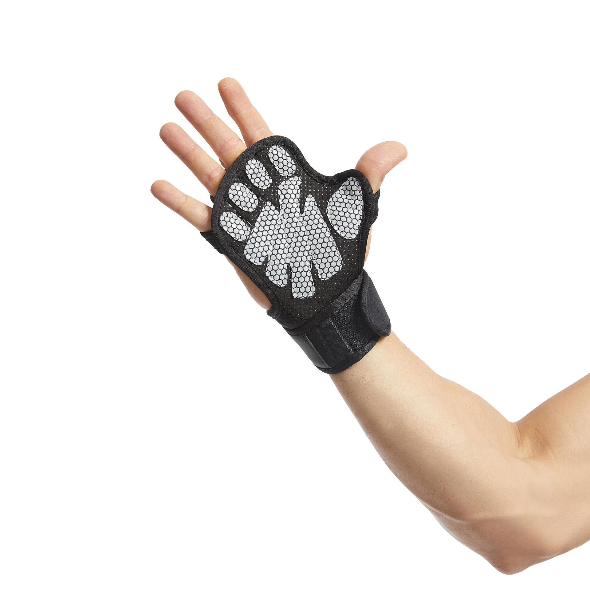 Venta al por mayor de la fábrica de cuero engrosada silicona guantes de ciclismo guantes de fitness levantamiento de pesas media banda de dedo guantes de muñeca