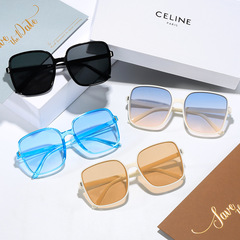 Korean version of square big frame gradient sunglasses for women, Instagram trendy influencer, large face slimming, UV protection sunglasses for men