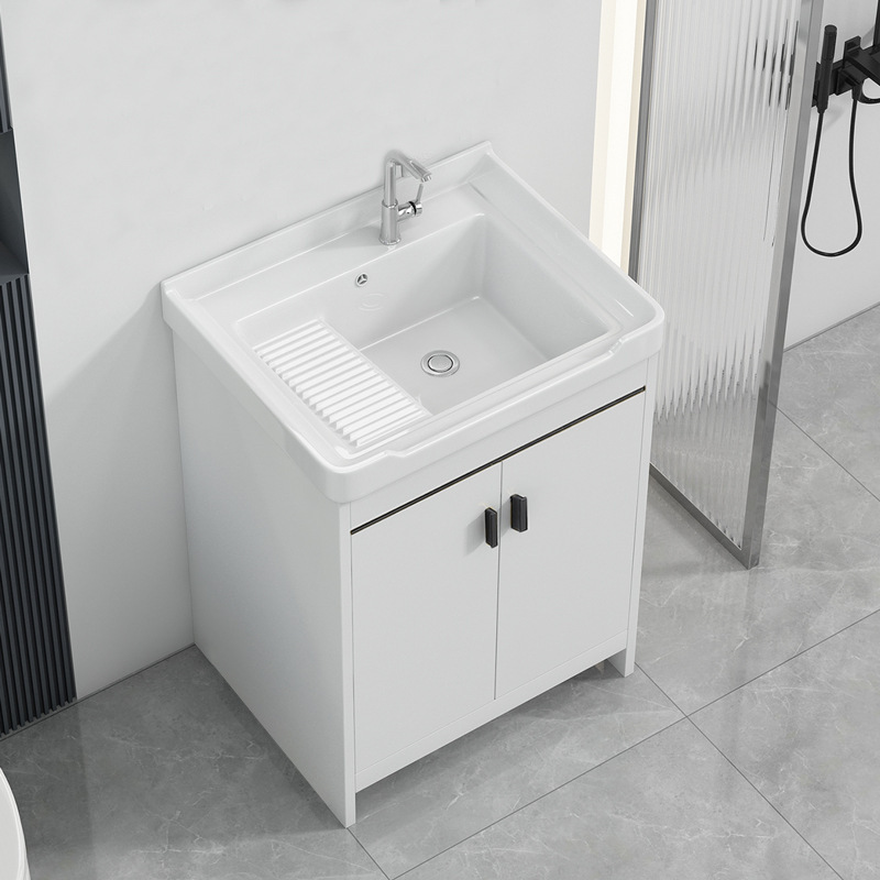 Honeycomb Aluminum Laundry Cabinet with Washboard Combination Ceramic Laundry Basin Balcony Laundry Sink Floor-Standing Integrated Bathroom Cabinet