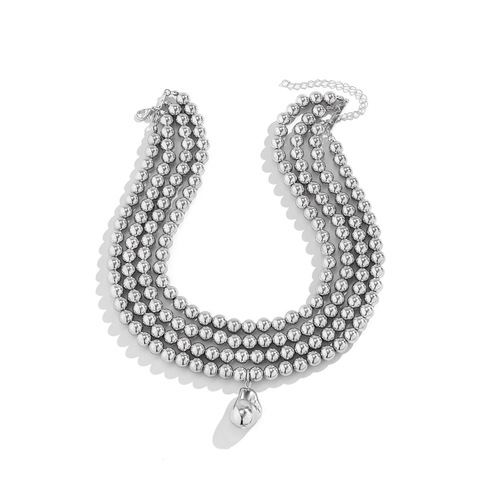 European and American cross-border jewelry, elegant and simple round geometric necklace, multi-layered rice-shaped pearl special-shaped pendant necklace for women