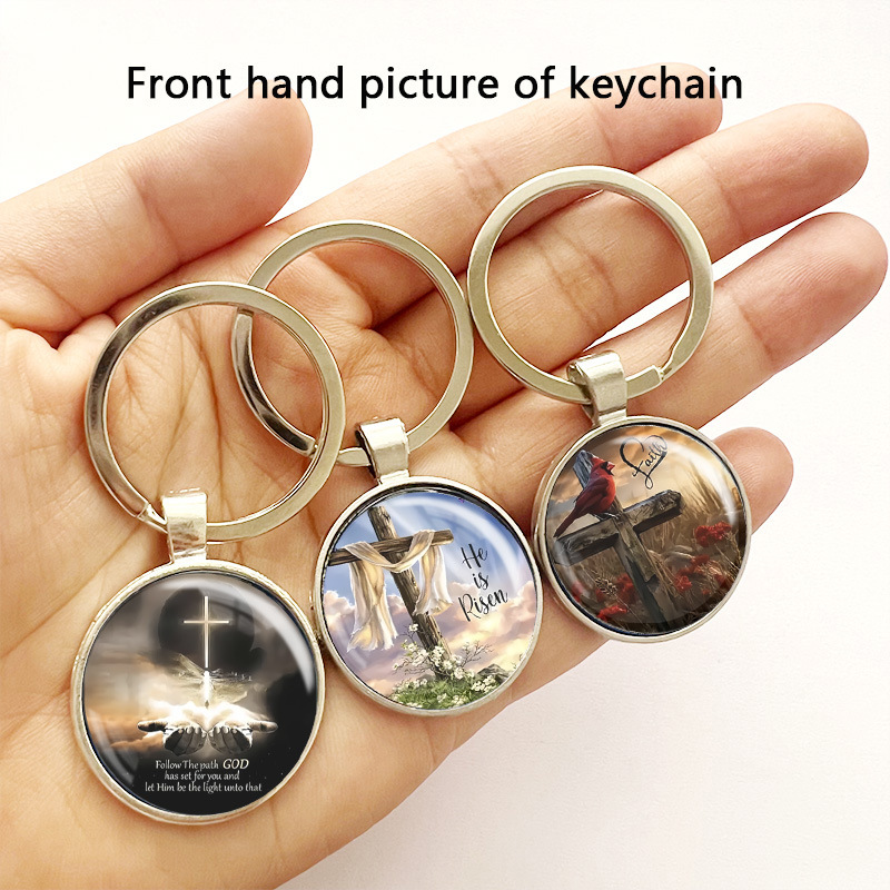 (2개) TEMU 국경 간 폭발 기독교 텍스트 시간 보석 금속 키 체인 창조적 인 작은 선물