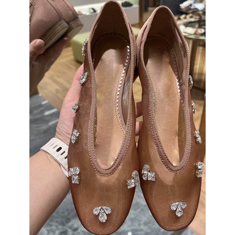 In Stock~Mesh Rhinestone French-Style Flats for Women 2026 Summer Breathable Fairy-Like Gentle Shoes Flat Shallow Ballet Shoes