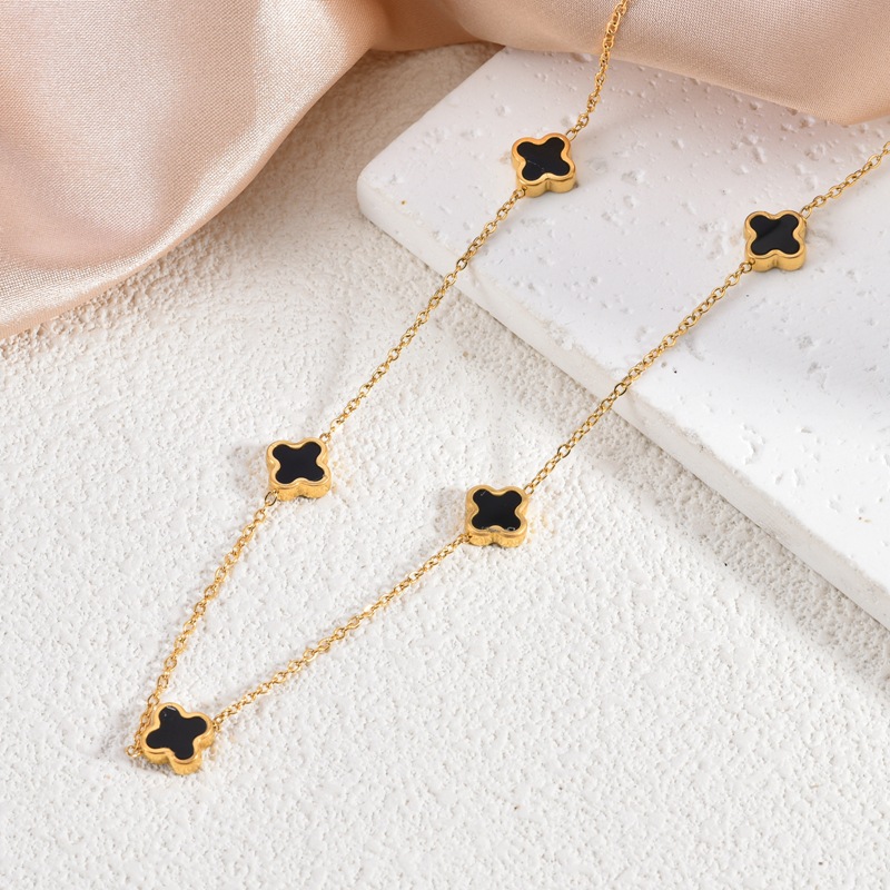 Cinco collares de cuatro hojas de doble cara chapados en oro de 18 quilates de acero de titanio sin decoloración cadena de clavícula de alta calidad nicho joyería de lujo ligera