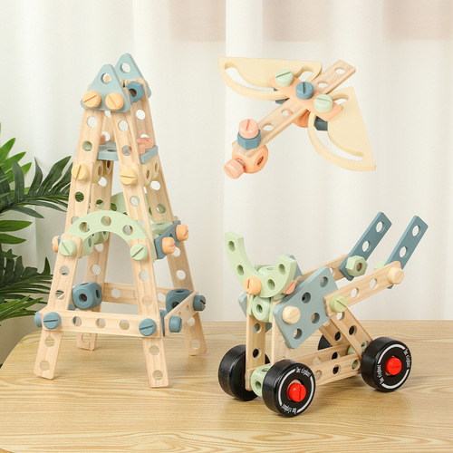 CPC wooden DIY nut ​​building block combination children's early education disassembly and assembly tower repair tool nut busy board toy