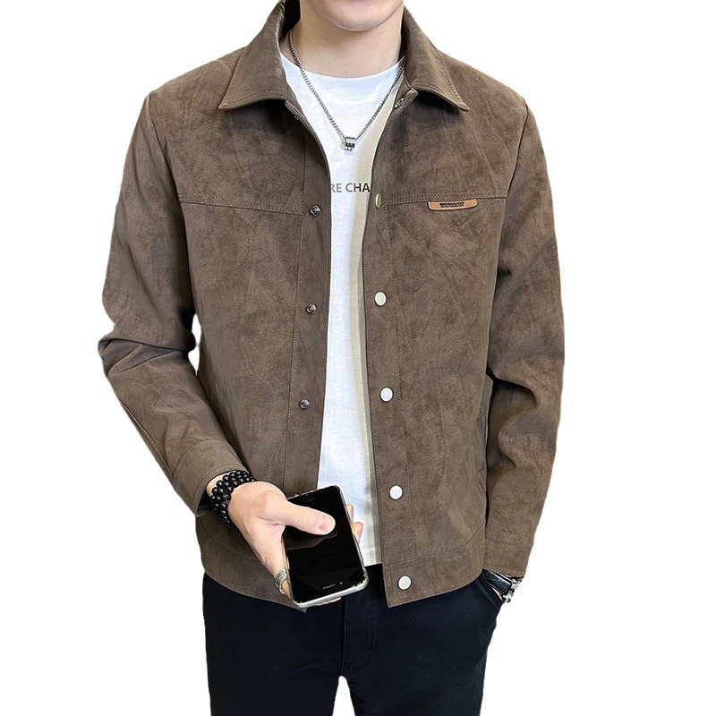 Chaqueta de primavera y otoño para hombre 2024 nuevo estilo rufie shuai marca de moda solapa gamuza ropa superior chaqueta de talla grande para hombre gordo