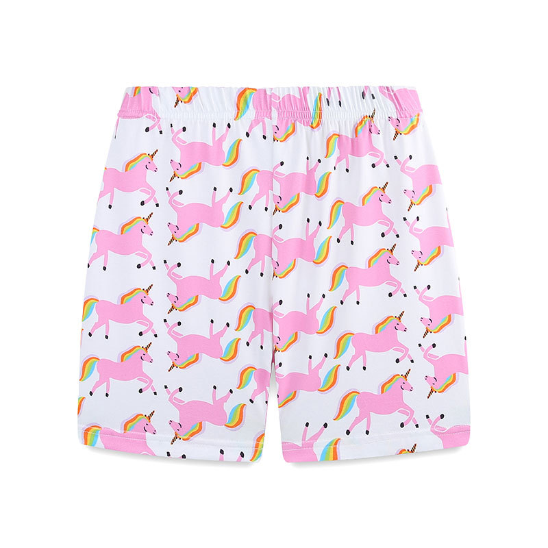 Traje de dos piezas de servicio a domicilio de manga corta para niñas de estilo europeo y americano 25 verano nuevo traje infantil estampado de unicornio lote mixto