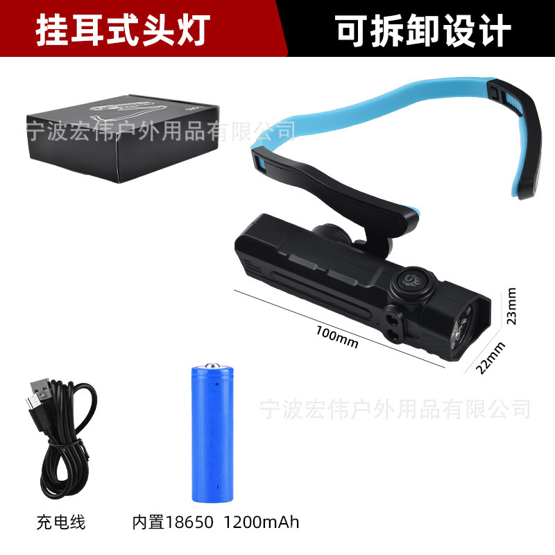 新款户外照明头灯挂耳头戴工作灯挥手感应便携可拆卸|undefined