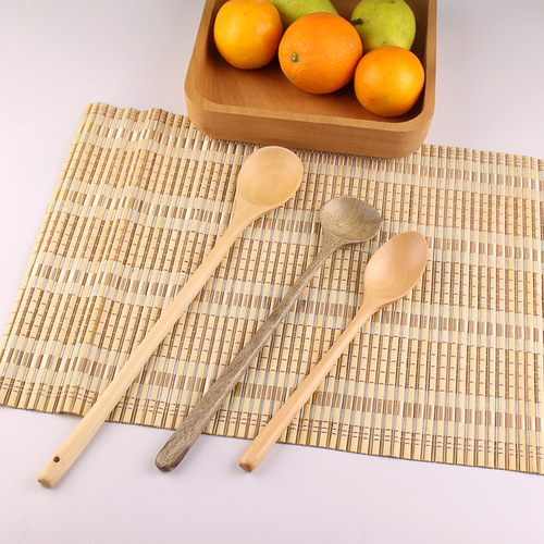 Long-handled wooden spoon for stirring dishes, extended cooking spoon for baby food, wooden ladle for dairy pots—perfect for stir-frying, heat insulation, and serving Korean-style sauces and soups at the dinner table.