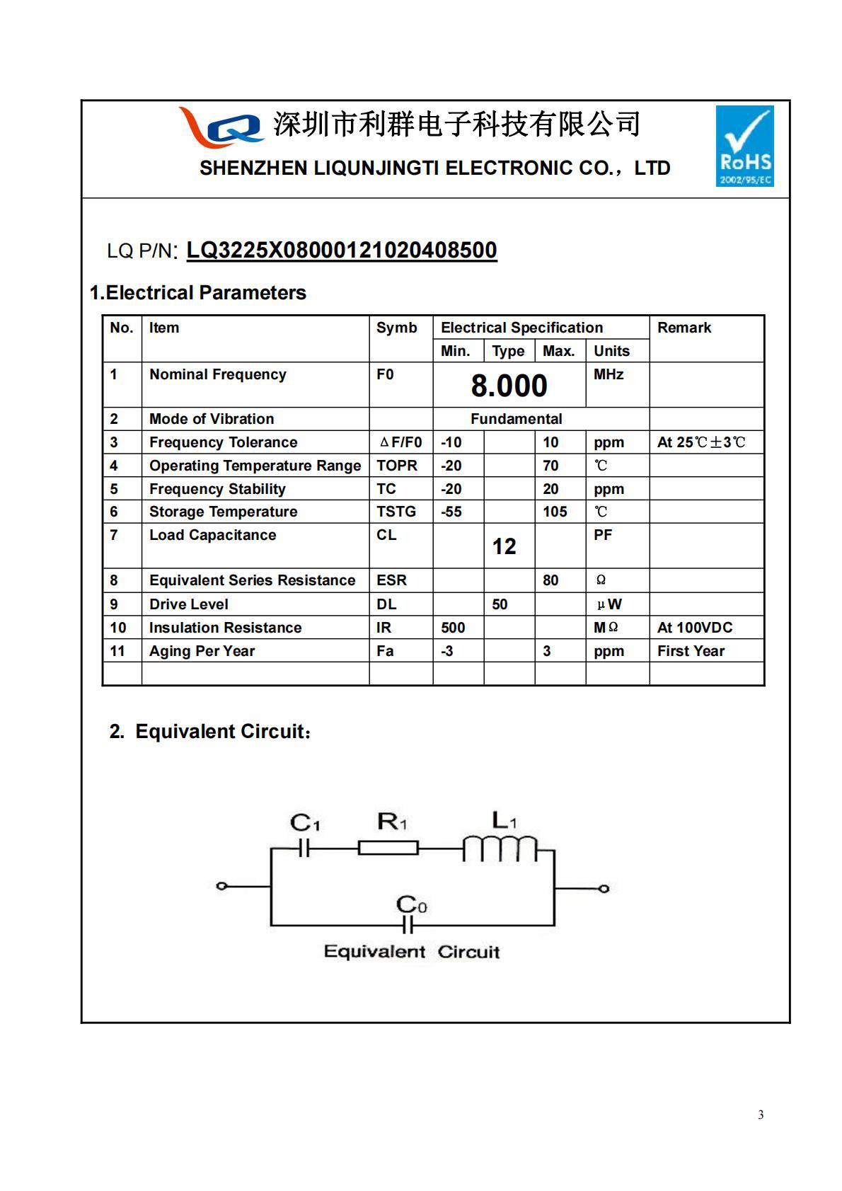 3225 8M 12PF -40~+85 金属4P