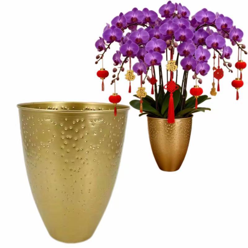 New Year Orchid Pot 2026 Iron Art Butterfly Orchid Holly Silver Willow Flower Arrangement Bucket Vase Housewarming Decoration Vase Red