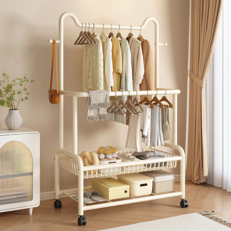 Bedroom Floor-Standing Clothes Rack Balcony Household Metal Coat Rack Room Storage Bag Storage Rack Clothes Drying Artifact