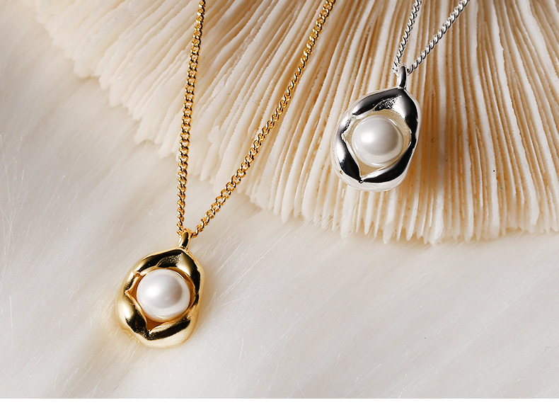 Fashion Irregular Silver Plating Inlay Pearl Pendant Necklace 1 Piece