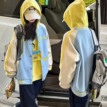 原创美式复古撞色三条杠棒球服外套女童春秋2025新款休闲百搭夹克