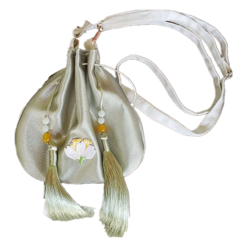 Nuevo estilo chino satén hanfu bolsa Dinastía Song bolsa bordada borla bolsa con hanfu pequeña bolsa redonda estilo antiguo bolsa crossbody