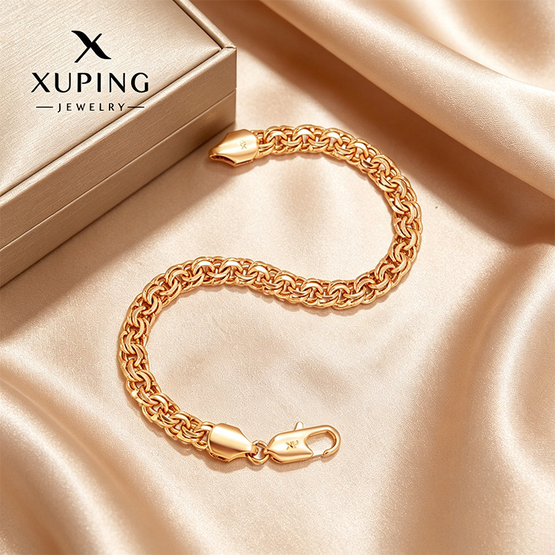 Xuping moda europea y americana retro transfronteriza pulsera de aleación de cobre nicho 18k color diario fácil de montar cadena de resorte mujer