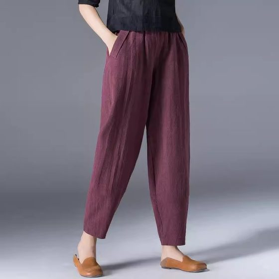Middle-aged mother cotton and linen women's pants summer thin casual ramie pants 2024 new pants linen wide leg pants