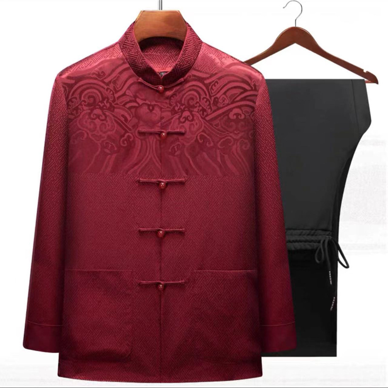 Men's Tang suit for middle-aged and elderly men, autumn and winter coat, wedding banquet dress, plus size for grandfathers, autumn suit, new Chinese style