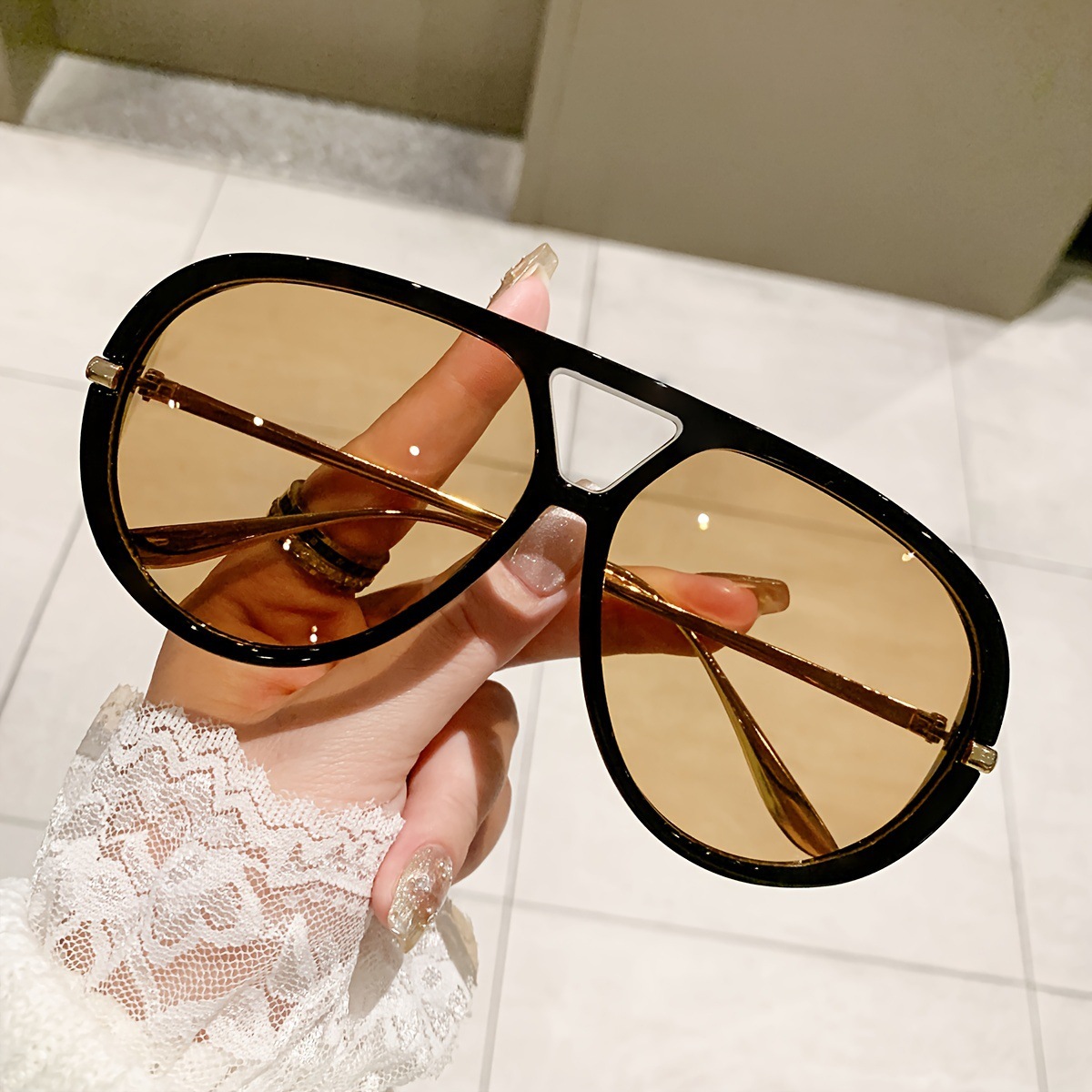 New Fashion Cross-Border Aviator Style Double Bridge Sunglasses European and American Style Trendy Street Style Concave Shape Personalized Sunglasses