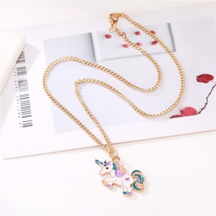 Amazon Colorful Unicorn Cartoon Jewelry Cute Unicorn Personality Colorful Drip Oil Children's Necklace Customization