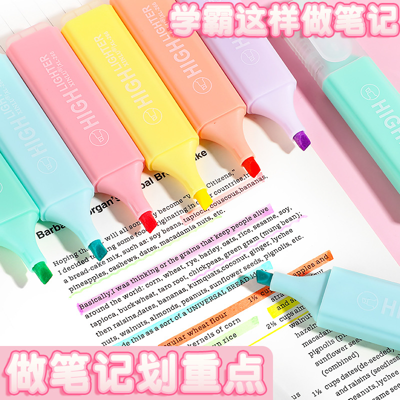 Macaron Highlighter Large Capacity Marking Pen Special for Students to Mark Key Marking Pen to Take Notes Color Pen Marking