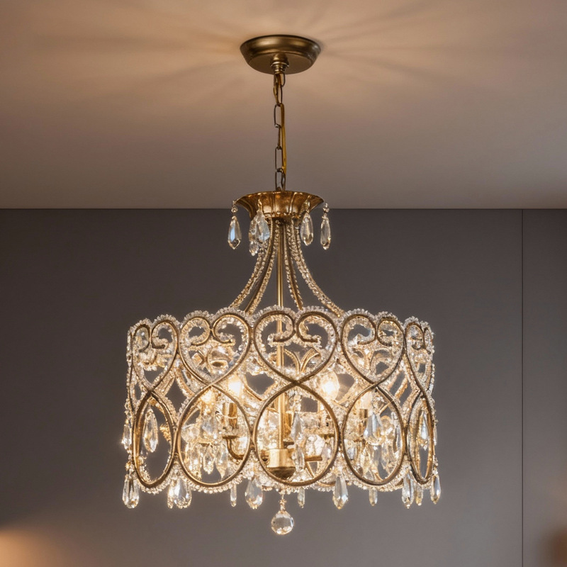 American Country Silver Old Crystal Chandelier French Luxury Living Room Bedroom Dining Room K9 Crystal Led Decorative Lamp