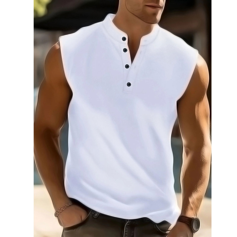 2025 New Summer Men's Fashionable Stand-Collar Lightweight Sleeveless Shirt for Outerwear, European and American Style