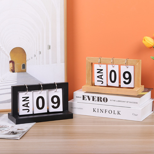 ins Creative Wooden Page Flip Calendar Home Simple Desktop Ornaments Study Desk Calendar Perpetual Calendar Small Ornaments