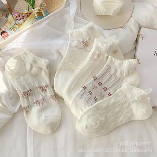 White Lace Three-dimensional Embossed Socks Women's Short Socks Spring and Summer Korean-style Students All-match Girls' Trendy Short Boat Socks