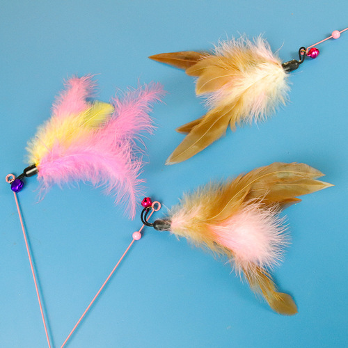 Cat Funny Stick Wholesale Long Feather Bell Steel Wire Cat Funny Stick Factory Direct Selling Cat Self-Happiness and Boredom Relief Cat Toy