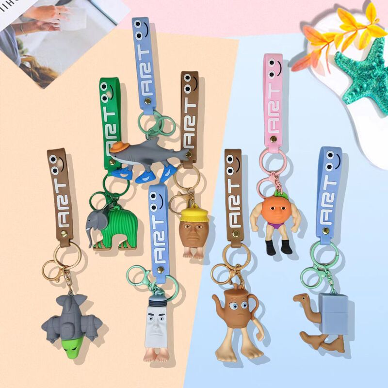 Hot Geng Shan Hai Jing Keychain Cartoon Funny Wearing Shoes Shark Wooden Stick Man Figure Car Keychain Wholesale
