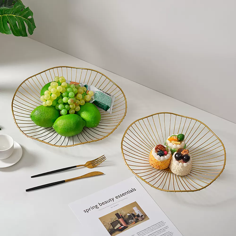 北欧家用水果盘铁艺轻奢客厅茶几零食糖果收纳篮创意ins餐厅装饰