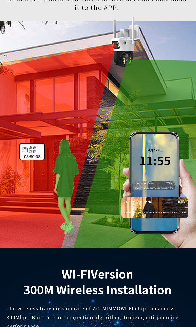 跨境 外贸太阳能监控器360度无死角手机远程室外夜视全景家用