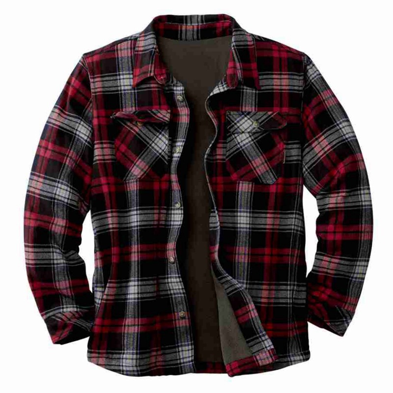 Camicia da uomo in peluche allentata a maniche lunghe scozzese nuova classica autunno e inverno SY0092_voghion.com