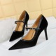 1198-7 Style Banquet High Heels Slim Heels Ultra High Heels Shallow Mouth Pointed Thickened Suede Flat Top Women's Singles