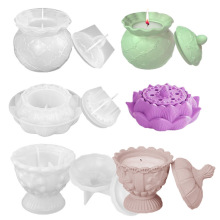 DIY水晶滴胶浮雕花纹蜡烛杯模具莲花收纳盒石膏香薰罐子硅胶模具