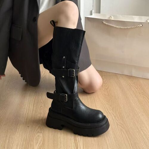 High-pitched knight boots, non-knee boots, retro height-increasing platform sole boots, women's western cowboy boots, thick heels